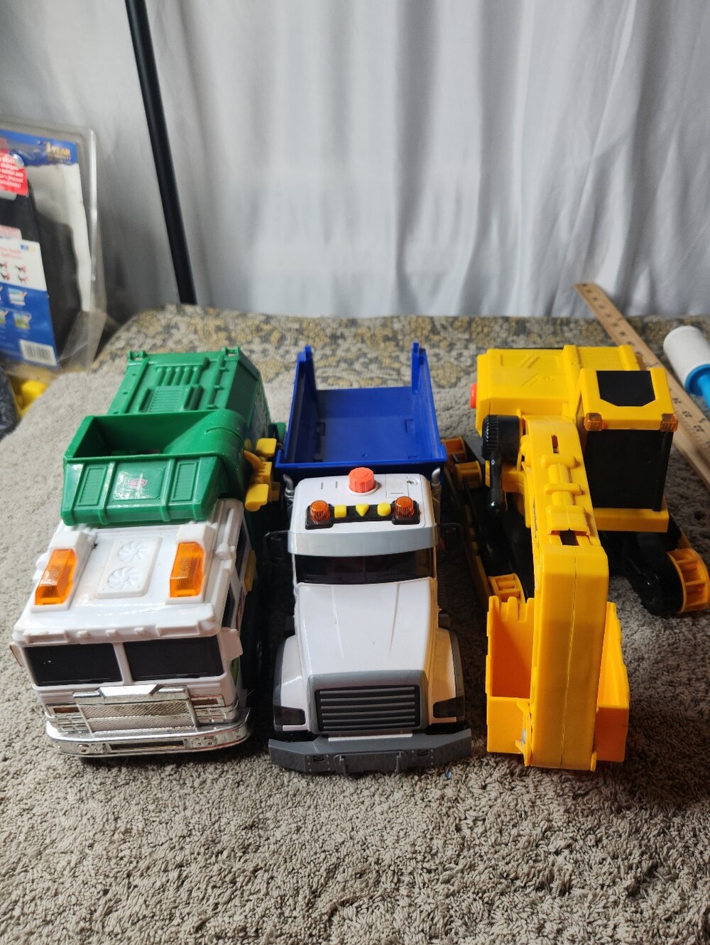 3 Kid's Toy Trucks - Garbage Truck, Dump Truck & Backhoe
